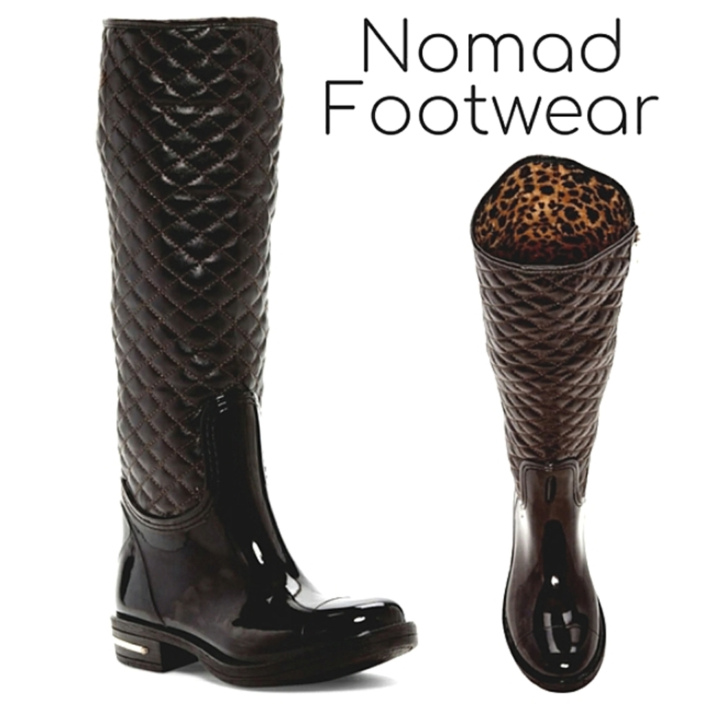 Nomad Footwear Axel Brown Quilted Knee-High Rainboots w/ Faux-Fur Lining Sz 5